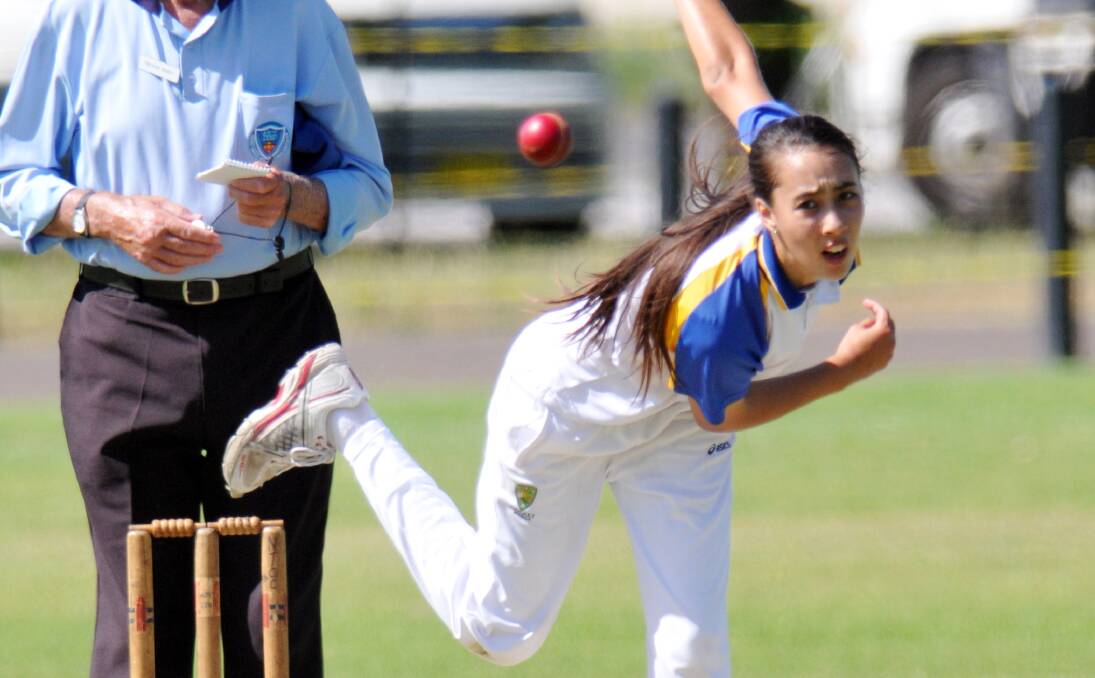 Coffs Harbour spinner Alishya Phoonie claimed a brilliant 5-11 to keep her side on track for a Tamworth Under 14 Carnival final berth yesterday. Photo: Geoff O’Neill 070114GOA04
