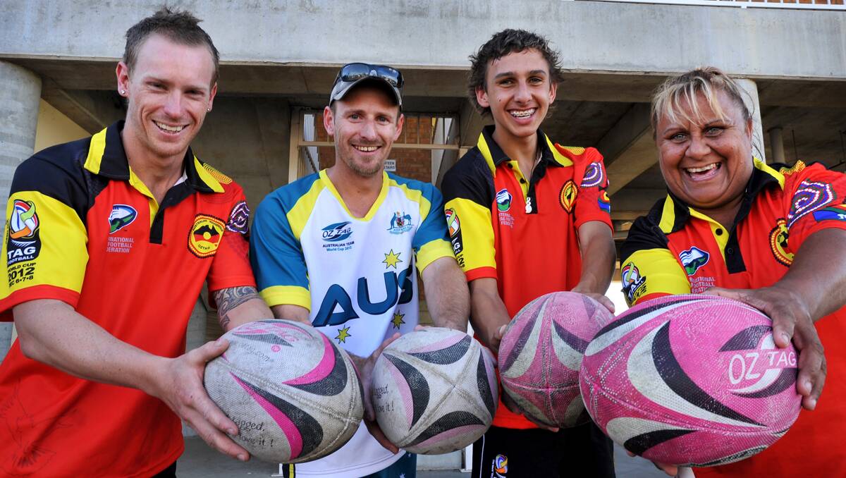 Tamworth oztaggers (from left) Jobe Bottrell, Steve Corbett, Zarayn and Zeta Knight have returned from a successful World Cup campaign. Warialda’s Mitch Porter also played over there. Photo: Barry Smith 131212BSB02