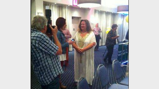 Surprise guest Gina Rinehart chats with The Leader's Kylie Galbraith on Saturday night.