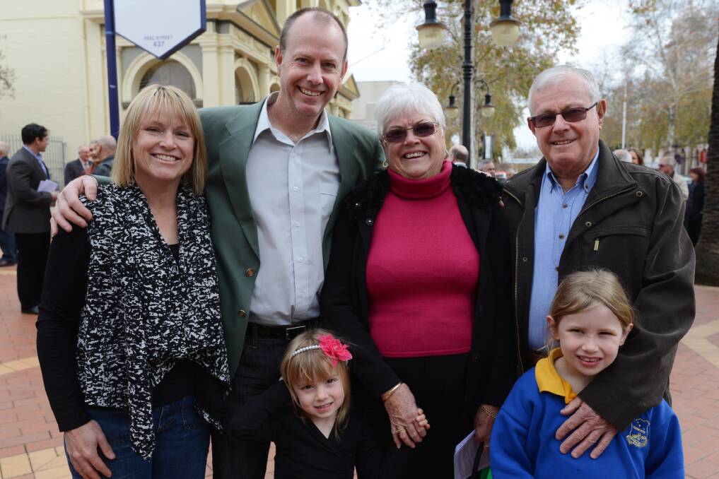 Sister Leonie Fitzpatrick with her two young girls Olivia and Kendra, Olympian Michael York with their mum and dad Barbara and Jack.