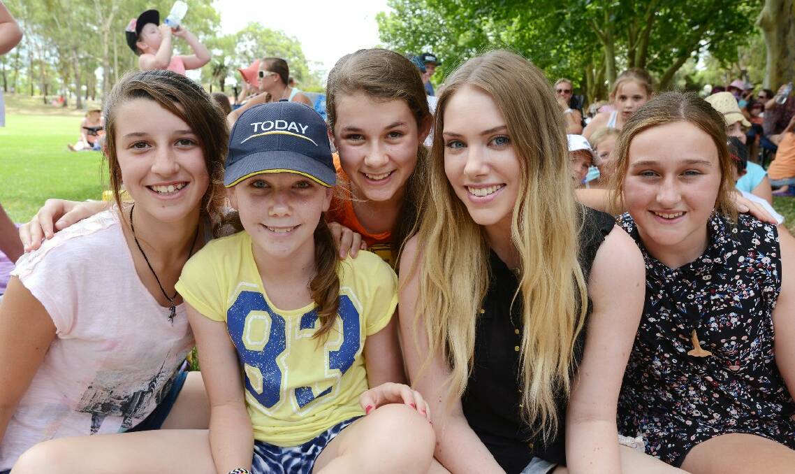 Soaking up the atmosphere of Sunday's Jessica Mauboy concert in Tamworth are Breanna Emery, Samantha Bailey, Libby Wise, Stephanie Bailey and Maddy Dadd.
