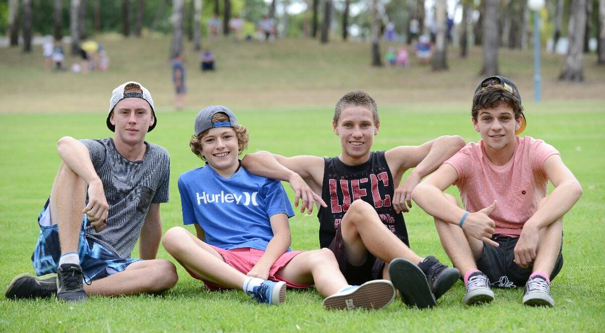 The boys get in on the action at Sunday's Jessica Mauboy concert, (from left) Jacob Grierson, Billy Fogarty, Daniel Sherman and Eli Livermore.
