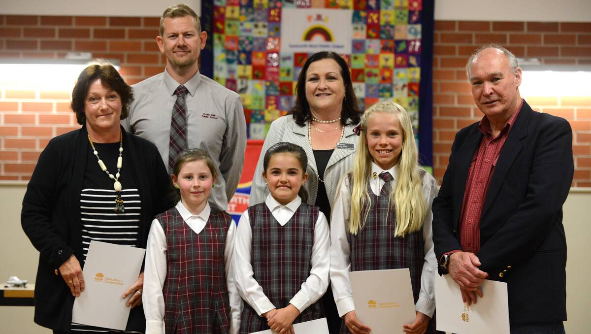 Oxley Vale Public School: Front row, Di Trasler, Kimity Webb, Lily Hardcastle, Lori Edgar and Keith Griffiths. Back row, Luke Norman and Ruythe Dufty. 300713BSD13