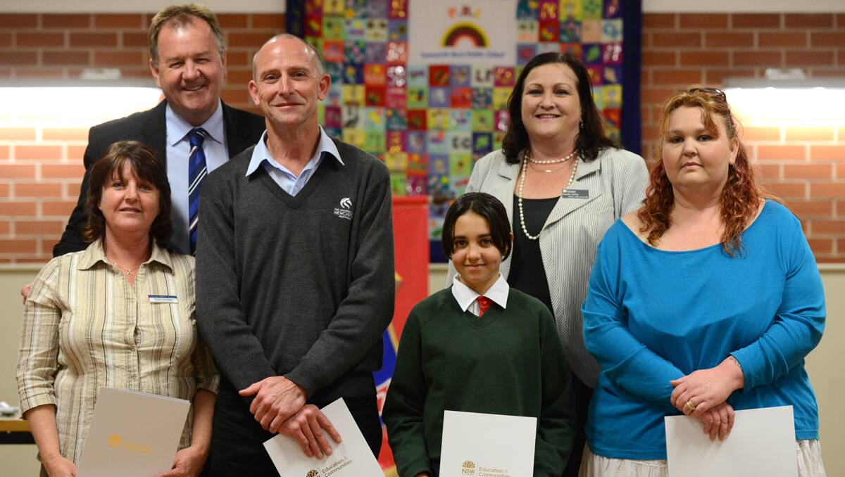 Hillvue Public School: From left, Wendy Boreham, Chris Shaw, Ian Woodley, Amika Johnson, Ruythe Dufty and Christie Harper-Rutter. 300713BSD07