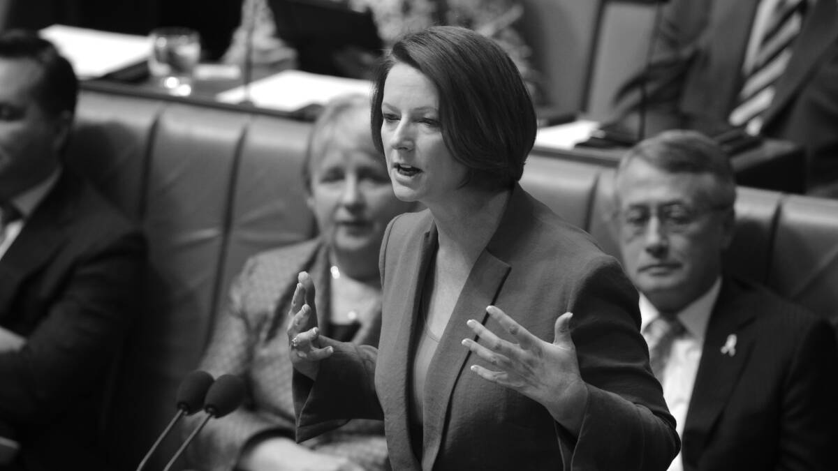 Prime Minister Julia Gillard replies to Opposition Leader Tony Abbott's motion to dismiss the Speaker Peter Slipper at Parliament House in Canberra on Tuesday 9 October 2012. Photo: Andrew Meares