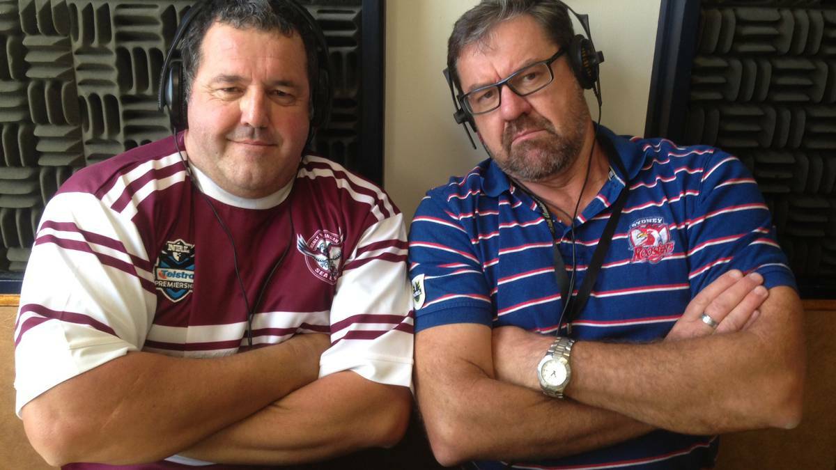 Manly fan Kerry Buttsworth and Rooster supporter Mark Strachan.