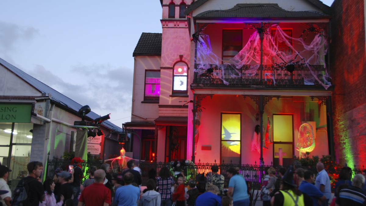 One of the Halloween highlights in Lithgow was the ‘ghost house’ treatment of the John Joseph law chambers in eastern Main Street. Picture: Len Ashworth
