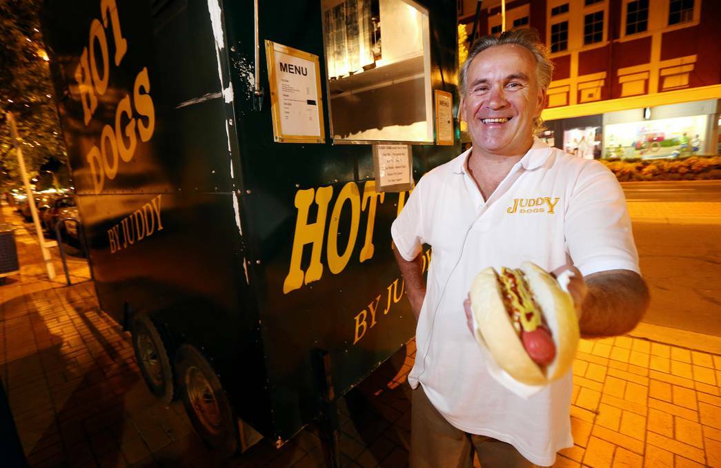 Brian Judd was thrilled to have his hot dog van back in action after a battle with Albury Council. Picture: John Russell