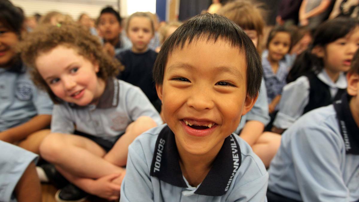 Gwynneville Public School students were among thousands of children across the nation to sing simultaneously on Friday. Picture: Sylvia Liber