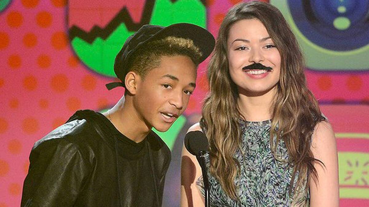 Actors Jaden Smith and Miranda Cosgrove onstage during Nickelodeon's 26th Annual Kids' Choice Awards. Photo: Getty Images