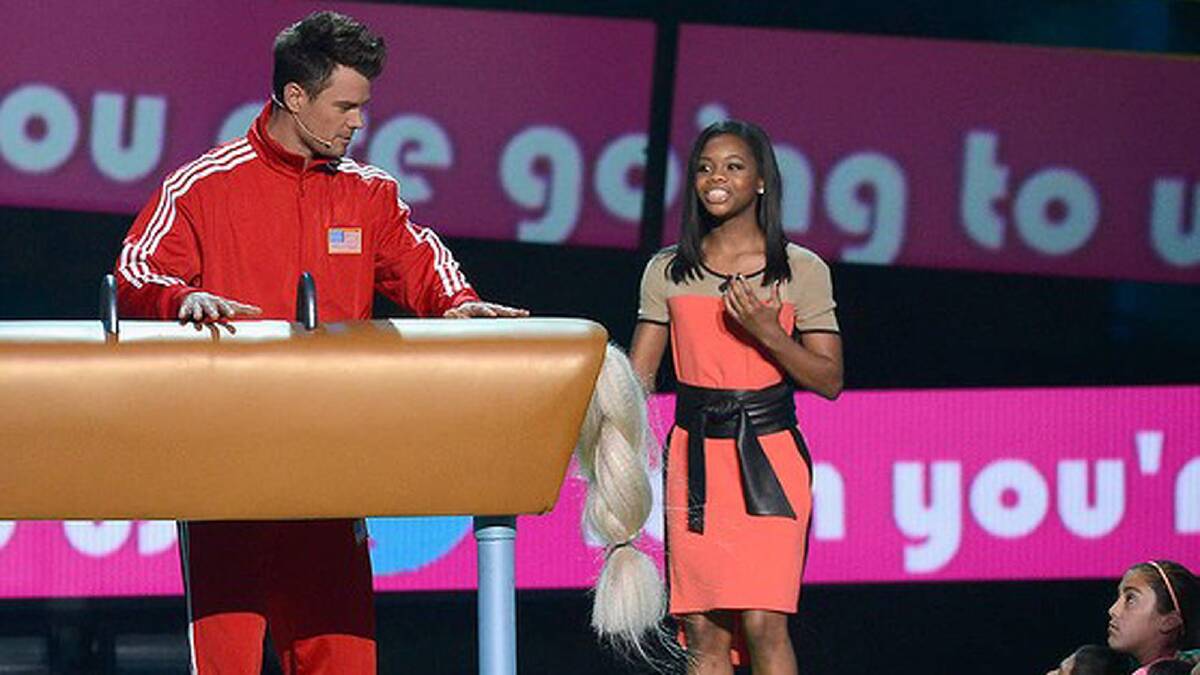 Annual Kids' Choice Awards host Josh Duhamel and Olympic gymnast Gabby Douglas. Photo: Getty Images