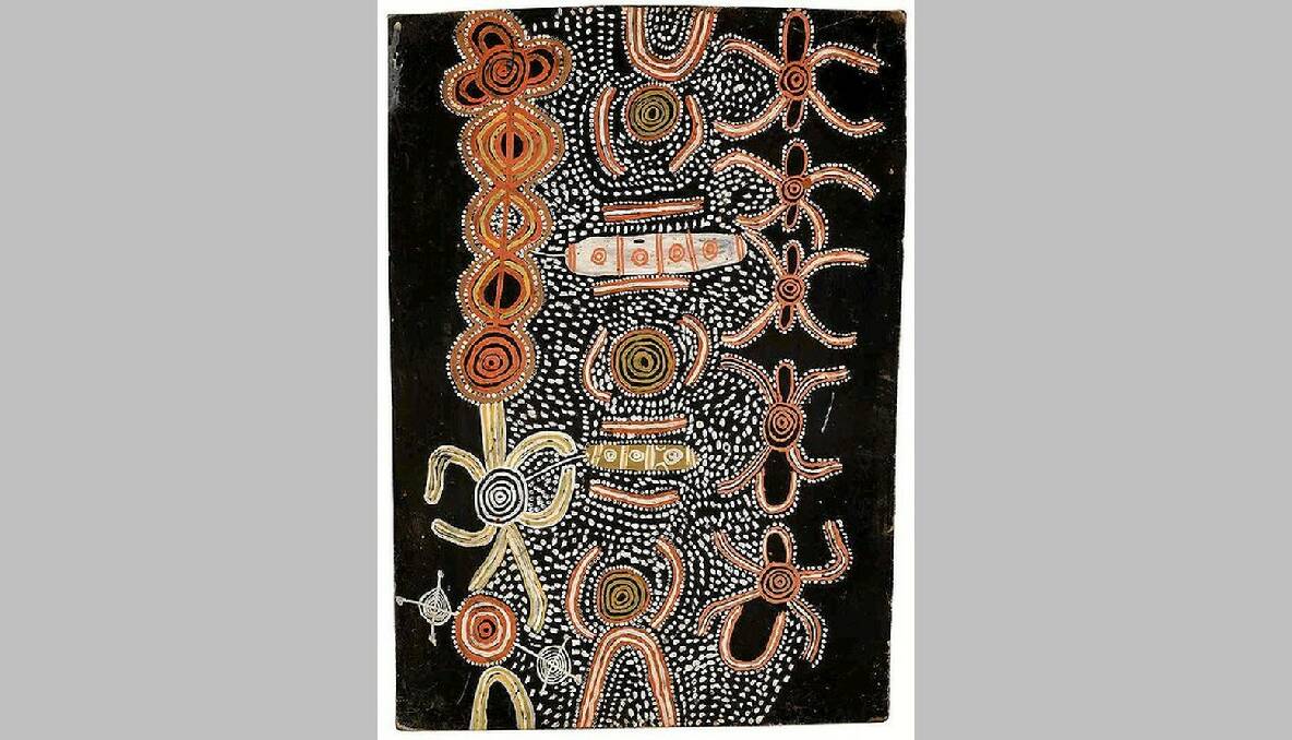 Timmy Payungka Tjapangati circa 1942-2000 CORROBOREE (1972) natural earth pigments and bondcrete on composition board 60 X 44CM ESTIMATE $30,000-40,000. Photo: Sotheby's