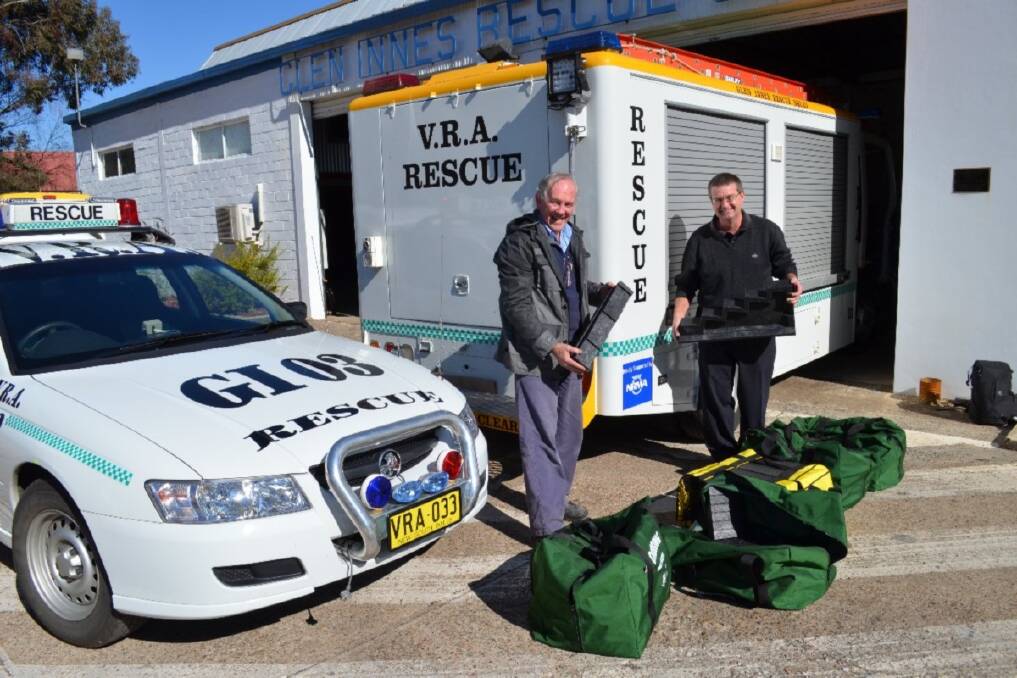 Great Support: VRA captain Mile Brewer checks out the new kits with local NRMA operator Peter Cameron. The kits were obtained through a community grant from NRMA. 