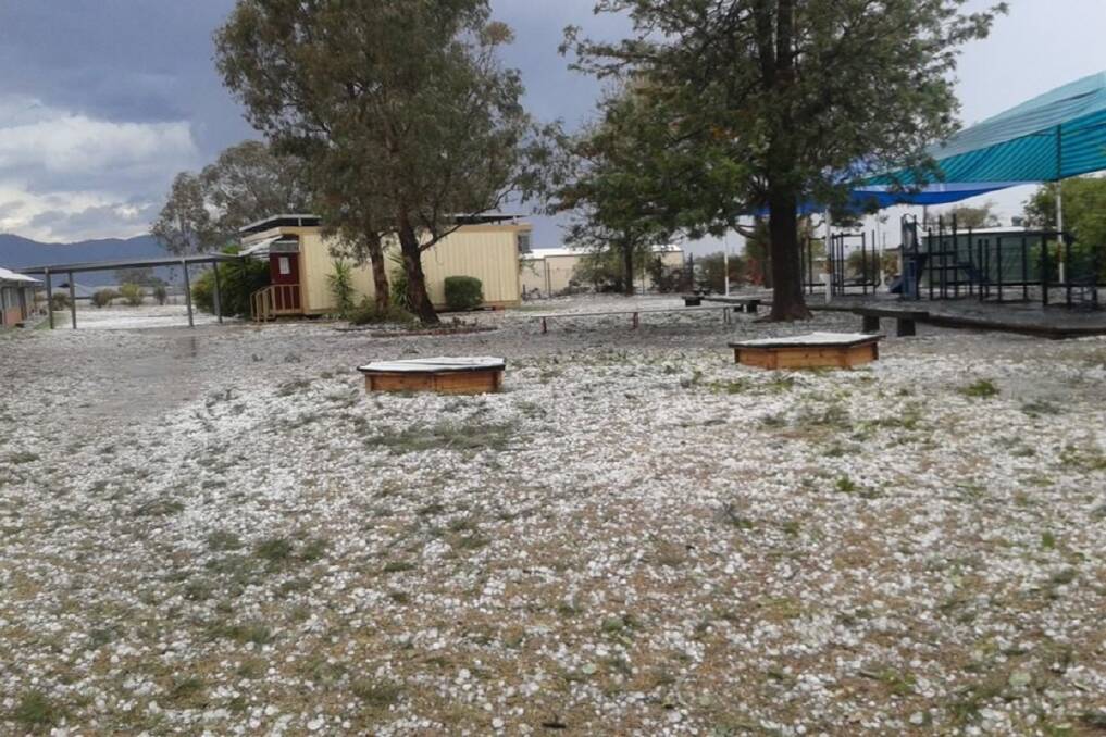  Hail on the grounds of Westdale Public School. Photo by Karen Kelman.