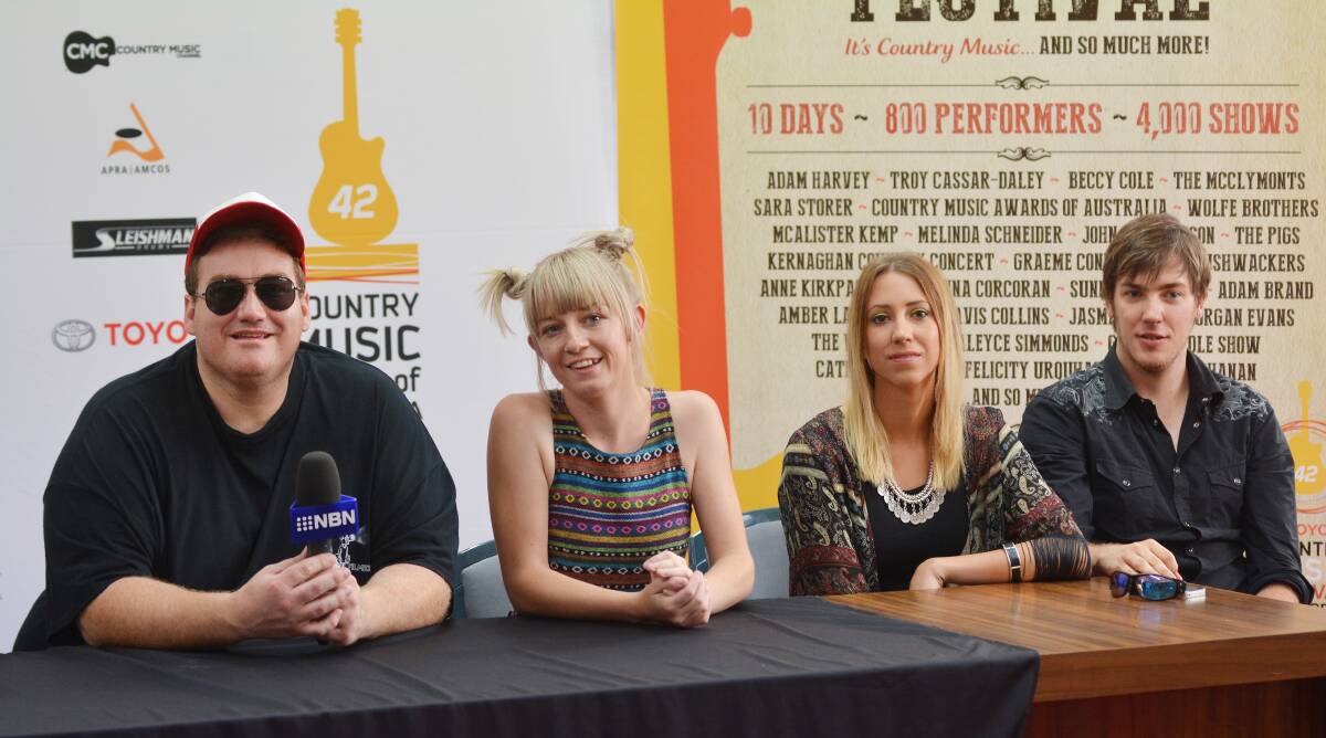 The Golden Guitars Best New Talent finalists line up for their media interviews. Photo:Barry Smith 220114BSE09