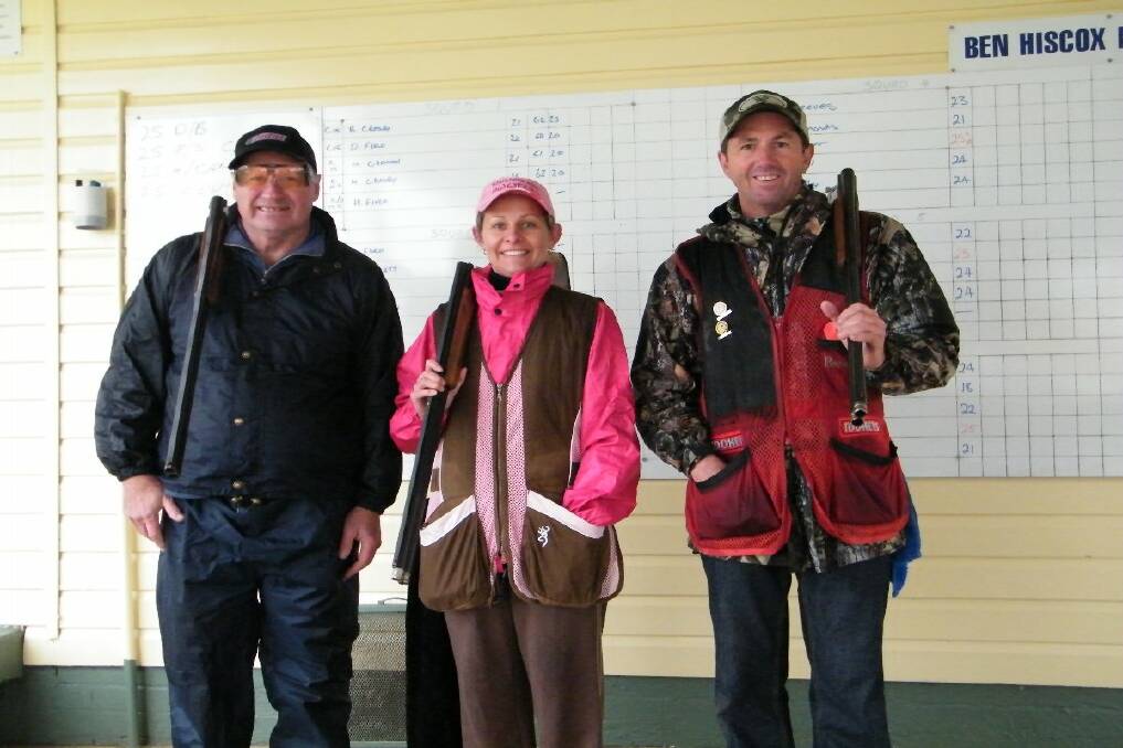 On Target: Ralph Larkings, Mel and Neil Grennan braved the elements at Guyra Gun Club on Saturday preparing for their monthly shoot in Glen this Saturday July 6, followed by the annual Pot Luck Dinner. 