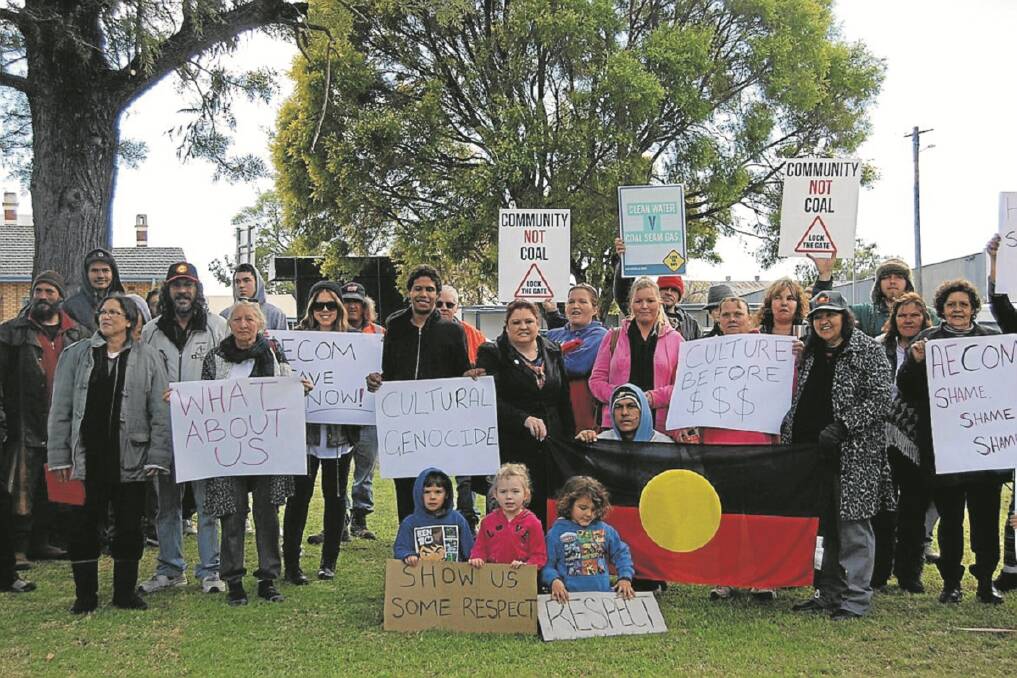 Members of the local Aboriginal community staged a two-day  protest at Boggabri, claiming Whitehaven Coal has failed to consult and conduct rigorous cultural heritage surveys at the proposed Maules Creek mine site. Photo: Lucy Donoghue, Namoi Valley Independent. 