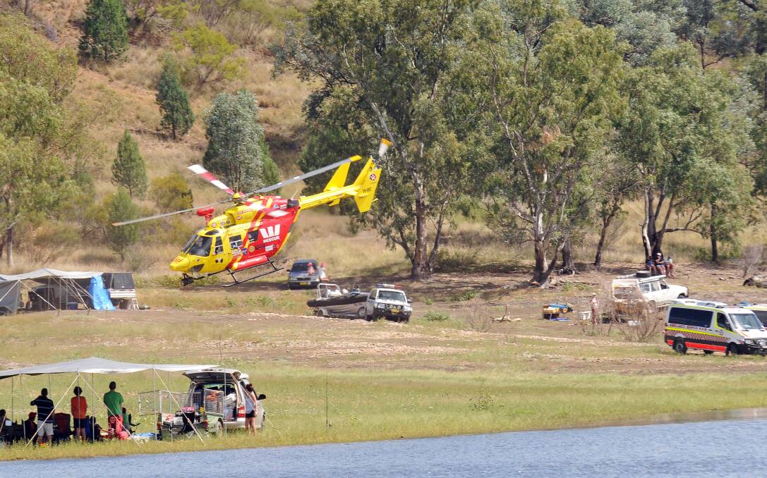 Emergency services at the scene of a boating accident at Lake Keepit in March. Photo:Geoff O'Neill 290313GOC02