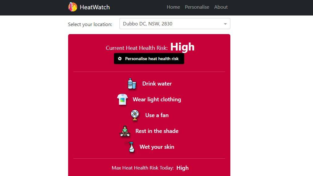 A screenshot of the new HeatWatch app from the University of Sydney.