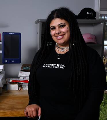 Indigenous entrepreneur Indya Hayes, 24, who runs The Minority Co, a statement embroidery clothing company, out of her home in Ballarat, Victoria. Picture by Adam Trafford
