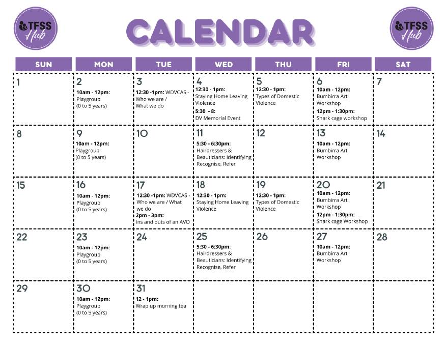 EDUCATION: Full calendar list of the workshops being held during May at the TFSS Hub. Photo: Supplied