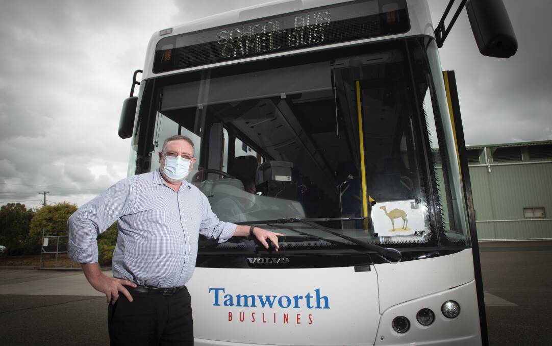 BUS RUN: Tamworth Buslines manager Chris Lanham reassures parents precautions are being taken Photo: Peter Hardin 111021PHC003