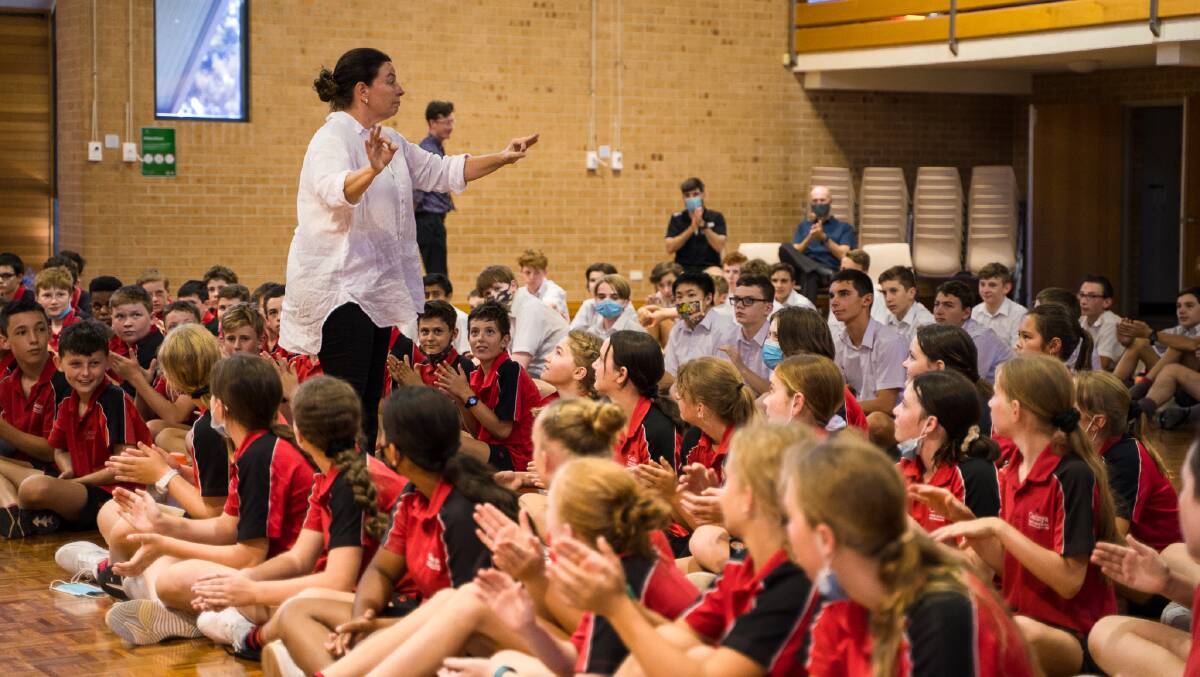 ON BEAT: Moorambilla Voices visited Carinya Christian School on Thursday. Photo: Supplied