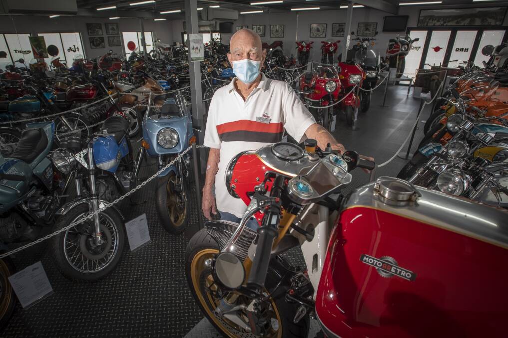 PASSIONATE: Powerhouse Motorcycle Museum volunteer Noel Bayliss gives tours of the collection to people from all around the world. Photo: Peter Hardin