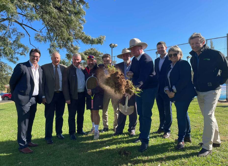UNDERWAY: Deputy prime minister Barnaby Joyce turns the first sod on the Treloar Park development. Photo: Kevin Anderson MP
