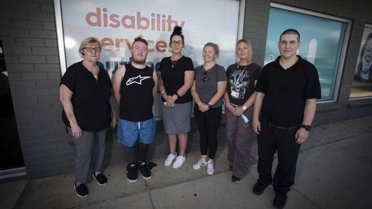 INCLUSIVITY: Robyn Childs, Dominic Collis, Kirsty Childs, Jodie Ferris, Bonnie Henderson and Harley Pa from Aruma Disability Services. Photo: Peter Hardin.