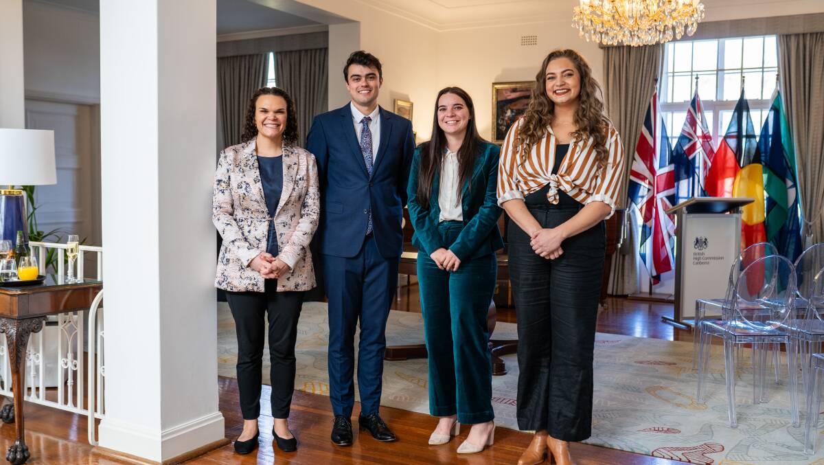 Aurora Education Foundation CEO Leila Smith, Connor Haddad, and fellow scholars Teresa Cochrane and Naarah Barnes. Picture by Jose Fernandez
