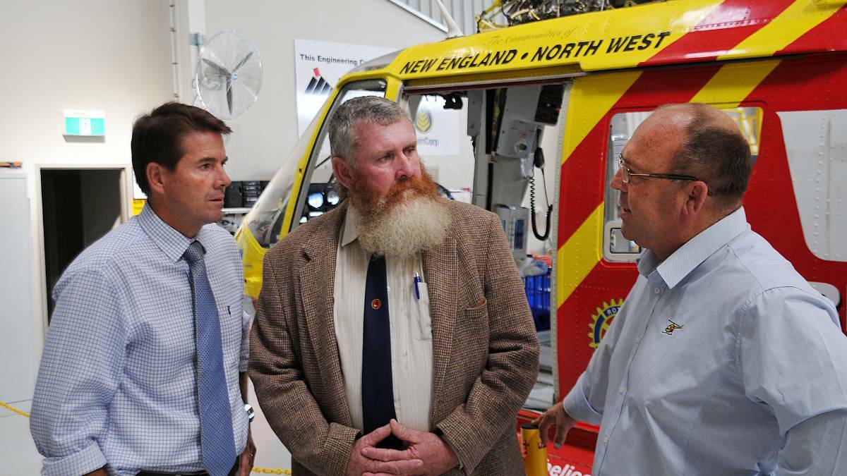 Tamworth MP Kevin Anderson with then Westpac Rescue Helicopter board member Ross Whittaker and general manager Richard Jones in 2016. Picture file