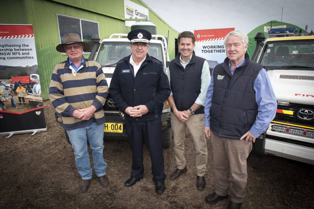 David Bowman, NSW RFS deputy commissioner field operations Peter McKechine, Tamworth MP Kevin Anderson and NSW Farmers Association president Xavier Martin. Picture by Peter Hardin