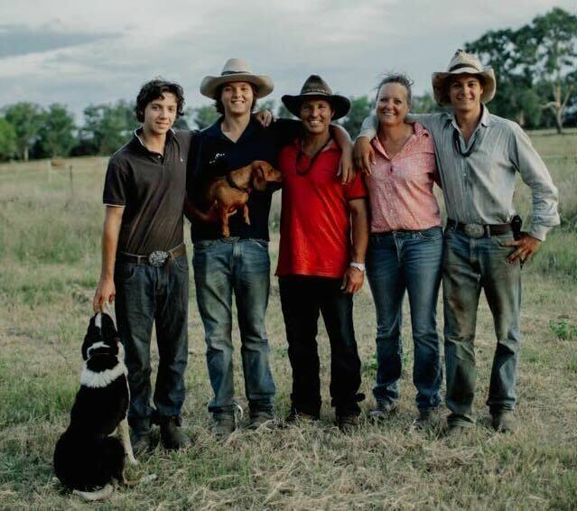 Fergus, Max, Geoff, Sally and Hugh Hunter with their dogs Coca and Nulla. Picture supplied by Lock The Gate Alliance
