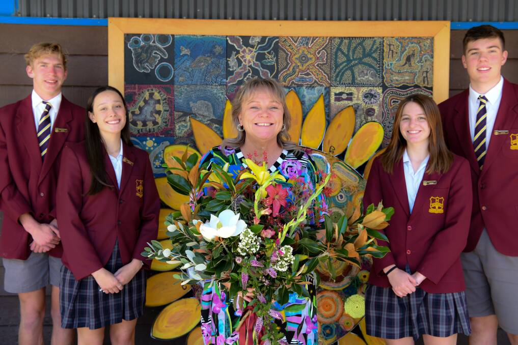 School captains for 2023 Aaron Frost-Guider, Molly Owen, Ella Worley and Keenan Davis with Liz Saunders. Picture by Sally Alden