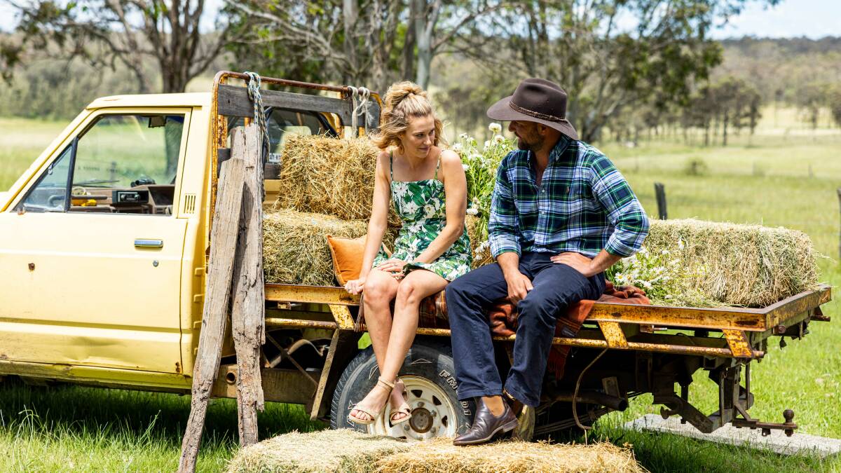 Tamworth's Clare Hockings meets Farmer Brad on set. Picture Supplied