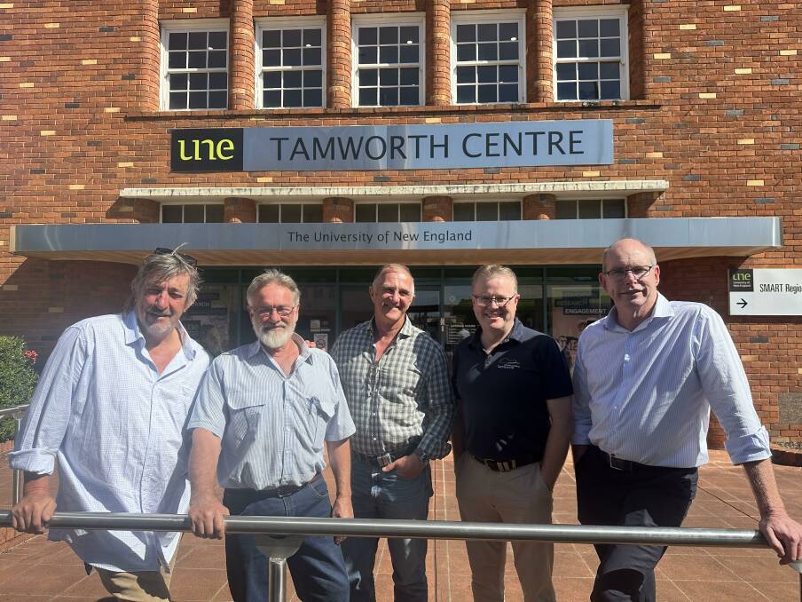 George MacDonald, Wayne Chaffey, Martin Thoms, Paul Bennett and Bruce Logan met to discuss water issues in the Tamworth region. Picture by Eva Baxter