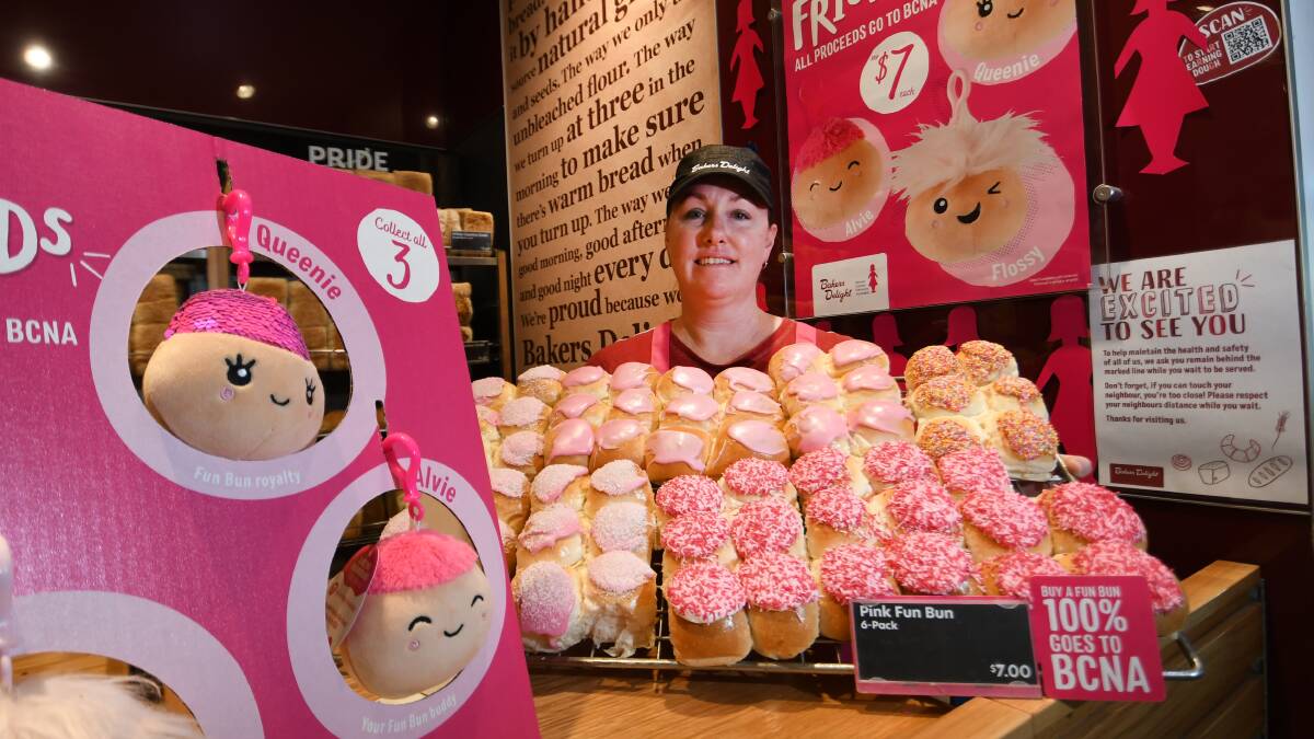 IN-KNEAD: Shop assistant Naomi Adams said customers regularly share personal stories of breast cancer during the annual pink bun campaign. Photo: Gareth Gardner
