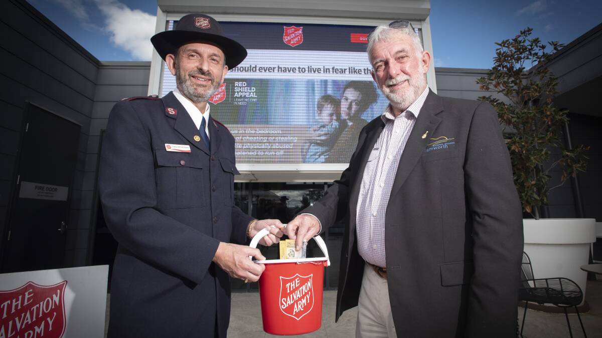 TRC mayor Russell Webb joined major Tony DeTommaso at the launch of the Red Shield Appeal on Tuesday. Photo: Peter Hardin