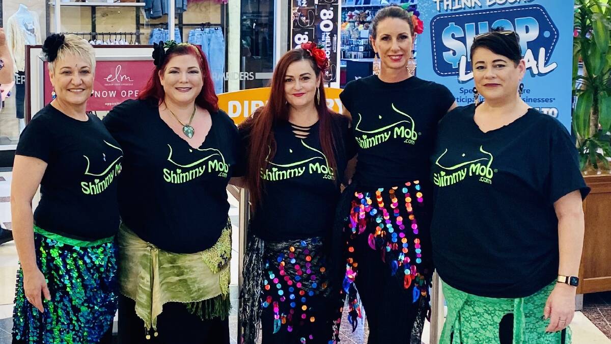 SHIMMY SISTERS: The Bellylicious Bellydance team raised over $500 from bucket donations by dancing around Tamworth from 9am until 9pm on Saturday. Photo: Supplied