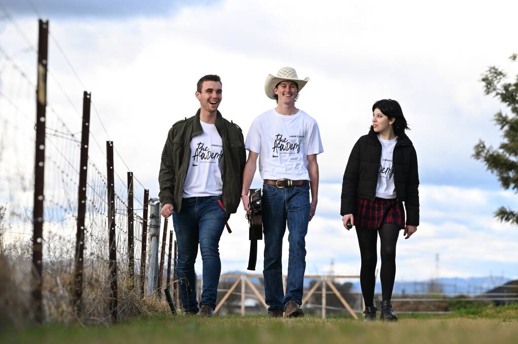 Matthew Barratt, Lawson Thompson and Bella Dior are the CMAA Academy of Country Music Junior Course students representing Tamworth. Picture by Gareth Gardner