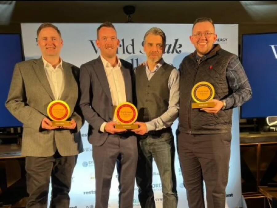 Jacks Creek UK team, Andrew Kent, Kaine Allan, and George Edwards, at Smith & Wollensky awards ceremony. Also pictured is Frank Albers (second from right), Jack's Creek's agent in Dusseldorf, Germany. Picture supplied by Jack's Creek
