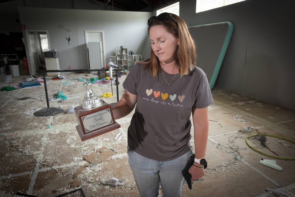 Sheridan Lockyer hold one of the trophies destroyed by the vandals. Picture by Peter Hardin