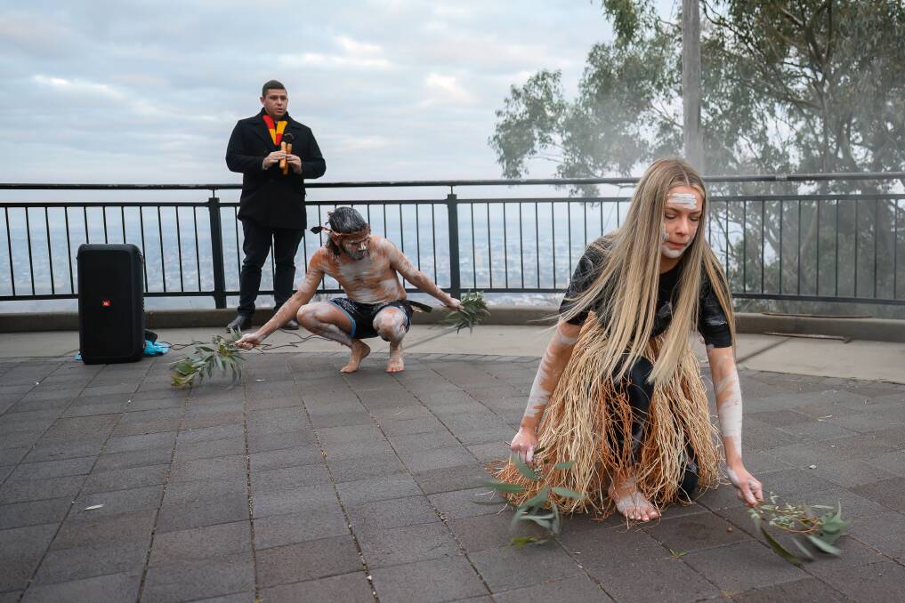 Deadly Dances: Aaliyah Morley (right) dances at the NAIDOC opening ceremony. Photo: Mark Kriedemann