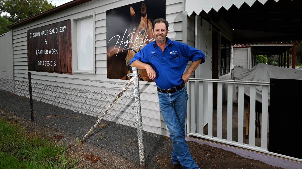 Former Quirindi local now saddlemaker Hugh Bloore stands outside his Wallabadah shop at 36 Coach Street. Picture by Gareth Gardner