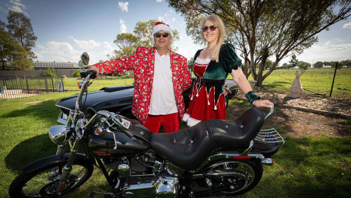 Tony Refalo, left, and his wife Tammie, have organised a Christmas charity motorbike and car run that will be cruising the streets of Tamworth on Saturday, December 9, 2023. Picture by Peter Hardin