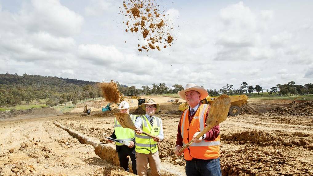 In 2022, Walcha mayor Eric Noakes, Northern Tablelands MP Adam Marshall and New England MP Barnaby Joyce celebrated the start of construction on the $11 million Walcha off-stream storage dam. Picture supplied