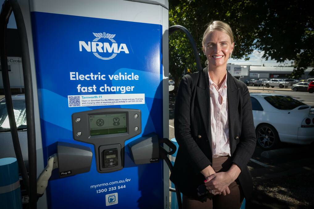 The NRMA charger in the car park of the Hands of Fame park is currently the only charging station in Tamworth built on public land, something Cr Southwell expects will change in the next few years. Picture by Peter Hardin