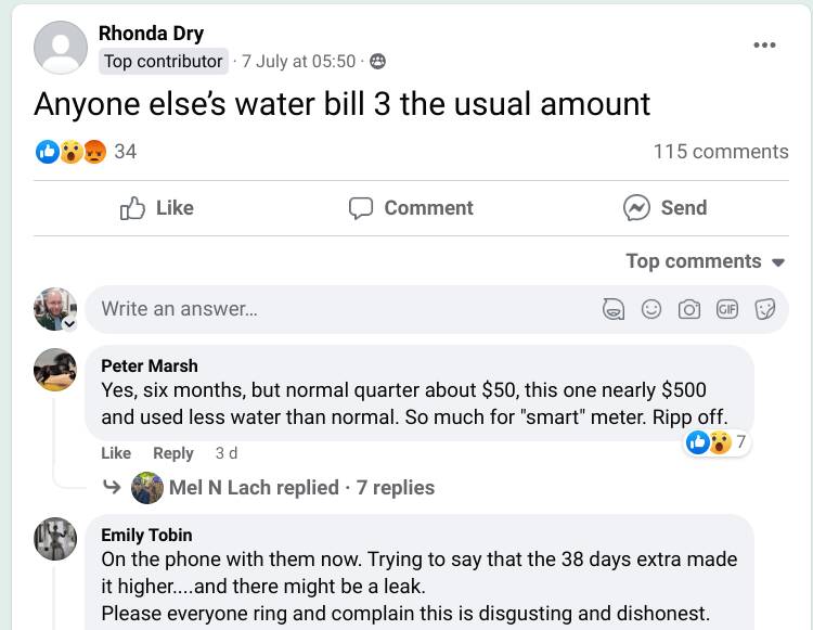 Facebook has been the rallying ground for hundreds of residents in Moonbi and Kootingal to sound out about their water charges. Picture supplied