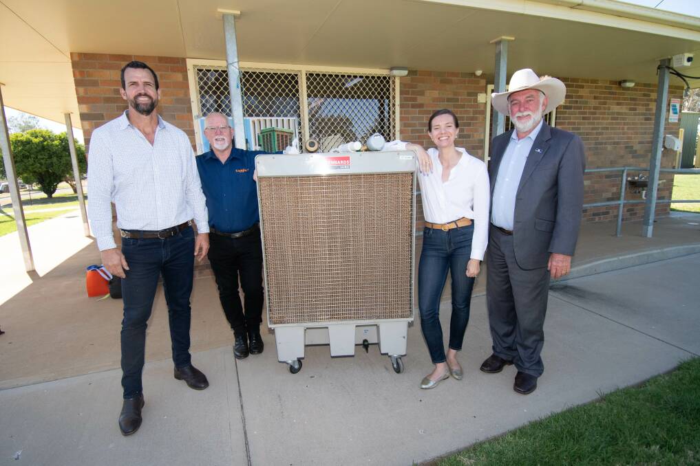 NSW DPE manager of water efficiency Jethro Laidlaw, Taggle business development executive Steven Cato, NSW Water Minister Rose Jackson, and Tamworth mayor Russell Webb announced a new water saving study on Tuesday. Picture by Peter Hardin